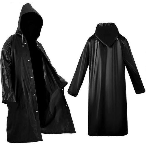 Pack 2 Ponchos De Pluie Portables Noirs, Veste De Pluie Réutilisable Pour Adultes Avec Capuche, Imperméables D¿Extérieur Grands, Manteau De Pluie