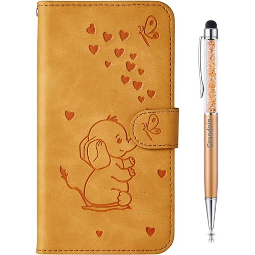 Coque Pour Samsung Galaxy A6 Plus 2018, [Gaufrage De L'lphant] Bookstyle Flip Cover Tui De Protection Housse En Pu Cuir Avec Tpu Silicone Souple Phone Case(Orange)