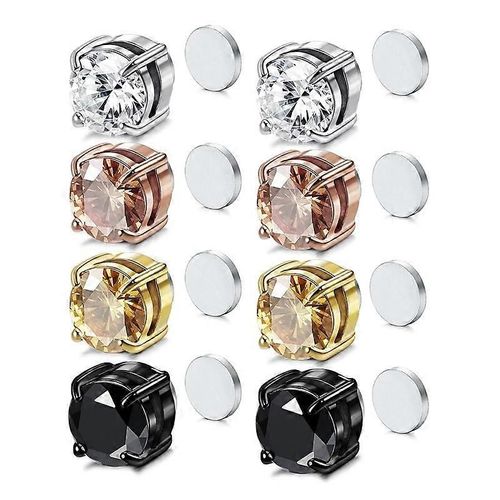 4 Paires D¿Oreilles Percé Fer Aimant Zircon Clips D¿Oreille Simple Boucle D¿Oreille Tendance Ronde Aimant Zircon Boucles D¿Oreilles
