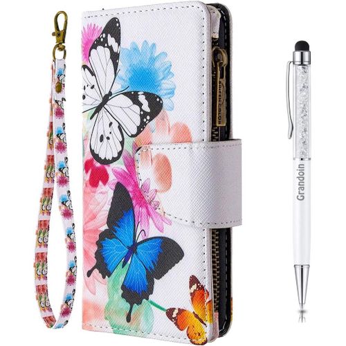 Coque Pour Huawei P Smart 2020, Peint Flip Cover Tui Fermeture Clair Portefeuille Housse En Pu Cuir Avec Tpu Silicone Souple [9 Fente De Carte] [Fermeture Magntique] (Deux Papillons)