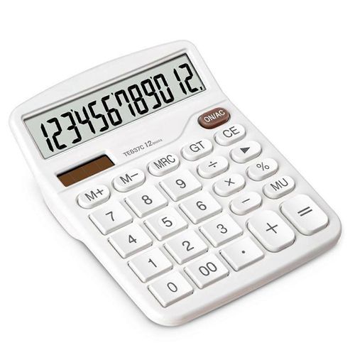 Calculatrice de bureau à grand bouton Bouton silencieux Écran LCD multifonction alimenté par batterie pour le bureau et l¿utilisation financière Blanc