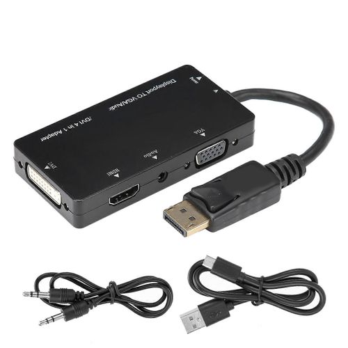 4 pouces 1 Câble adaptateur Displayport vers HDMI/VGA/DVI/Audio Converter Multifonction