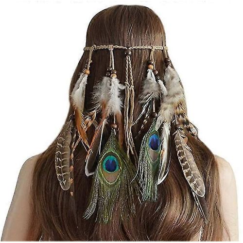 Bohemian Peacock Feather Headdress Headband Braiding Hair Band Headband Accessoires Pour Femmes