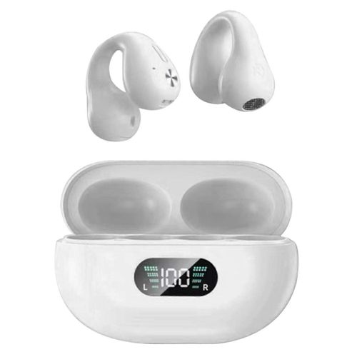 Écouteurs Bluetooth Conduction osseuse Oreille ouverte Affichage numérique intelligent Écouteurs sans fil légers ergonomiques pour le sport Blanc
