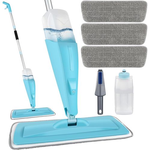 Balais Serpillère 135Cm,Balai Pulvérisateur Professionnel Balai Vaporisateur 550Ml Flaconspray Mop Pour Stratifié Tuile Céramique Bois Nettoyage Des Sols (Bleu)