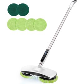 Balai Électrique Avec Têtes De Balai Motorisées À Double Rotation,Léger Et Rechargeable,4 Tampons En Microfibre Et 2 Tampons À Récurer,Pour Le Nettoyage Des Sols En Bois Dur/Salle De Bain