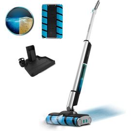 Balai Électrique Freego Wash Twice Spray. 60 W,Autonomie 40 Min,Double Rouleau,Réservoir D'Eau Propre De 450 Ml Et D'Eau Sale De 350 Ml,Pulvérisateur D'Eau Et Base D'Auto-Nettoyage,Gris.