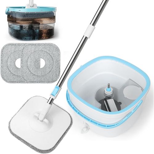130Cm Balai Serpillère Avec Seau Essoreur,2 En 1 Système De Filtre Ssépare La Saleté De L'Eau Douce,Serpillere Microfibre Pour Sol Fenêtre,Mop Vadrouille De Nettoyage Avec 2 Tampons