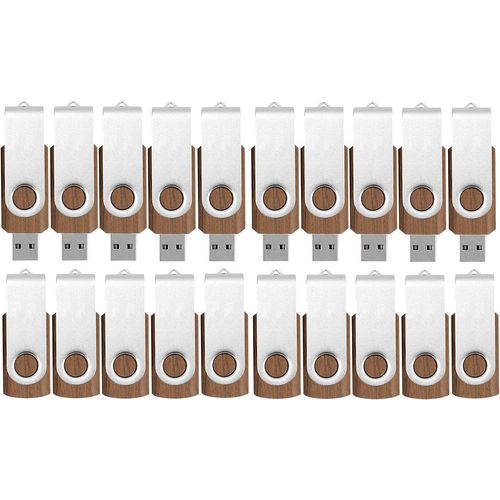 Lot De 20 Clés Usb 4 Go En Bois - Lot De 20 Clés Usb 2.0 - Clip Pivotant En Métal - Vitesse Rapide - Bois De Noyer, 4 Go[X2238]