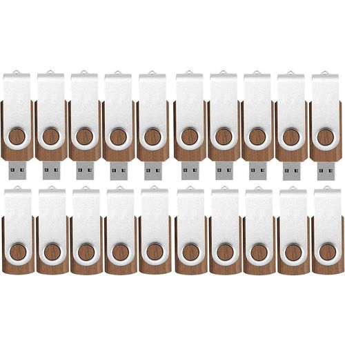 Pendrive Lot De 20 Clés Usb 2 Go En Bois - 20 Clés Usb 2.0 - Clip Pivotant En Métal - Vitesse Rapide (Bois De Noyer, 2 Go, 20 Pièces)[X2266]
