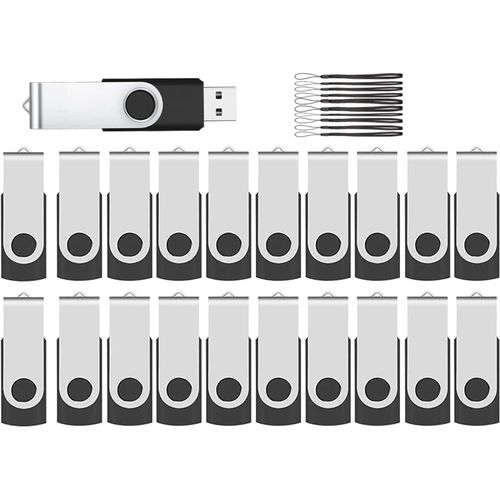Lot De 20 Clé Usb 1 Go Clef Usb 1Go Rotation Pendrive Usb 2.0 Mémoire Stick Disque Avec 20 Cordes (10 Noir,1Gb*20Pcs)[X1484]