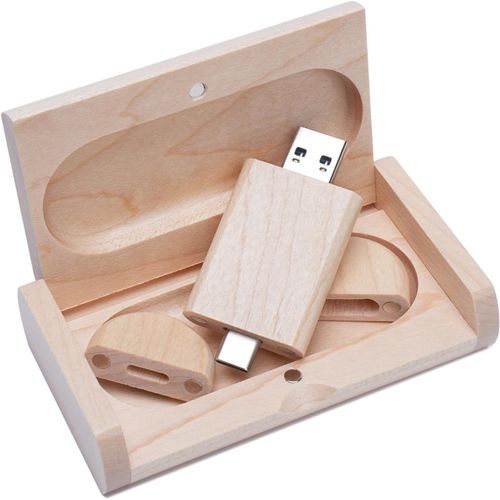 Clé Usb C 8 Go, Clé Usb C Flash Usb 3.0 Clé Usb C Haute Vitesse Double Otg Pen Drive Boîte En Bois D'Érable Pour Tv, Voiture, Smartphones, Pc, Ordinateur Portable[X785]