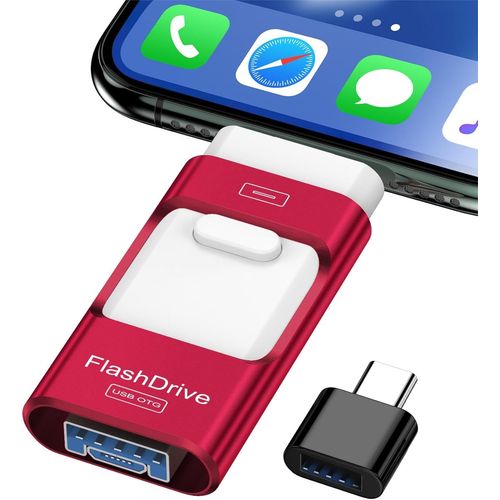 Clé Usb 512 Go, Extension De Cle Mémoire Externe, Clé Photo, Lecteur Flash Pour Ios Et Android, Ordinateur, Pc, Photos/Vidéos/Fichiers Copiés En Un Clic (Rouge)[X1371]
