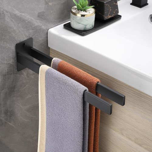 Porte-Serviettes Double Carré En Acier Inoxydable Pour Salle De Bain Et Cuisine 38 Cm Noir[Q597]