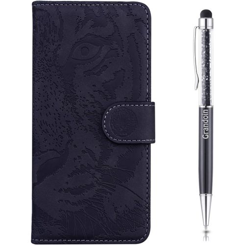 Coque Pour Nokia 5.3, [Gaufrage De Tigre] Bookstyle Flip Cover Tui De Protection Housse En Pu Cuir Avec Tpu Silicone Souple Antichoc Phone Case Pour Nokia 5.3(Noir)