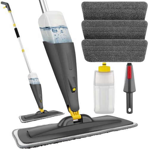 Balais Serpillère 135Cm,Balai Pulvérisateur Professionnel Balai Vaporisateur 550Ml Flaconspray Mop Pour Stratifié Tuile Céramique Bois Nettoyage Des Sols (Gris Et Jaune)
