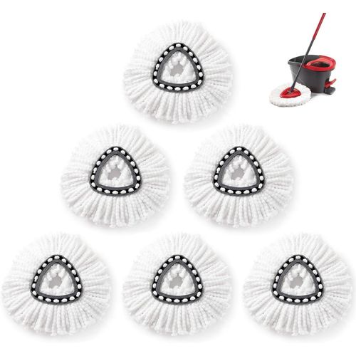 6 Pièces Tête De Serpillère De Rechange Pour Vileda 2-En-1 Turbo Mop,Recharges De Vadrouille En Microfibre Compatible Avec Triangle Spin Mop (Blanc)