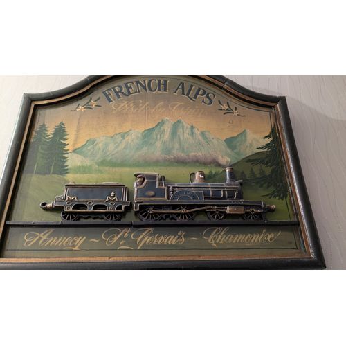 Cadre bois peint Frenchs Alps Train Annecy St Gervais Chamonix