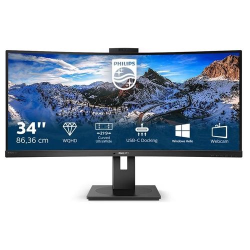 Philips P-line 346P1CRH - Écran LED - incurvé - 34" - 3440 x 1440 WQHD @ 100 Hz - VA - 500 cd/m² - 3000:1 - DisplayHDR 400 - 4 ms - HDMI, DisplayPort, USB-C - haut-parleurs - texture noire