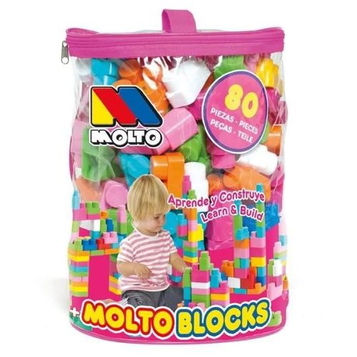 Jouet De Construction - Molto - Sac De Blocs Rose 80 Pcs - Plastique - Mixte - A Partir De 3 Ans