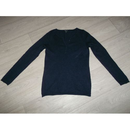 Pull Caroll Bleu Marine Col Boutonné 100% Cachemire 38 Tbe