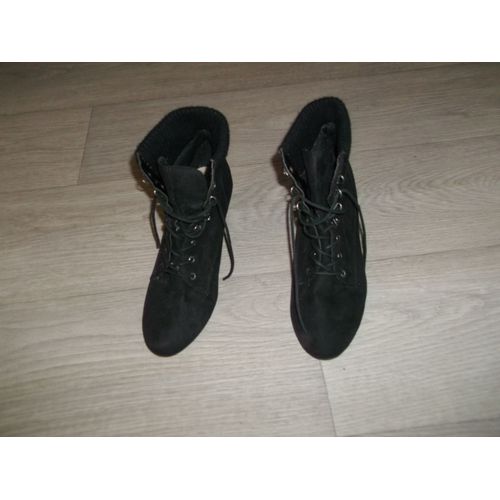 Bottines Eram En Cuir Peau Noires Compensées Taille 38 Tbe