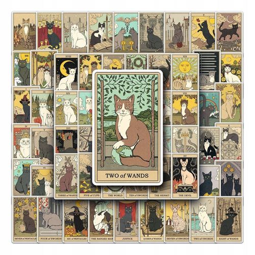 200 Pcs Cartes De Tarot En Forme De Chat De Dessin Animé À Faire Soi-Même Autocollants De Sport Pour Enfants, Autocollants De Sport Pour Bouteilles D'eau, Autocollants De Bouteilles D'eau Im