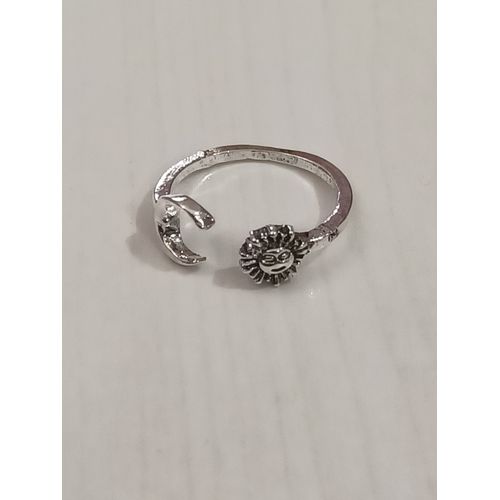 Bague Métal Argenté,Lune Et Soleil,Taille 16.56 ,Reglable