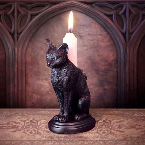 Support de figurine gothique d'Halloween en résine noire, support de bougie, chat