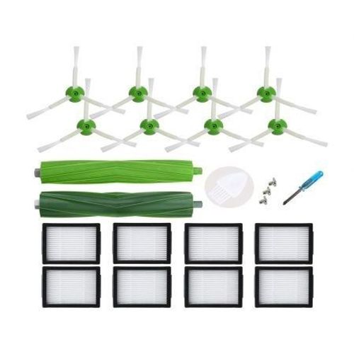 Kit d'accessoires de remplacement haut de gamme pour iRobot Roomba séries E et I - 8 filtres, 8 brosses latérales, brosse en caoutchouc, outils de nettoyage