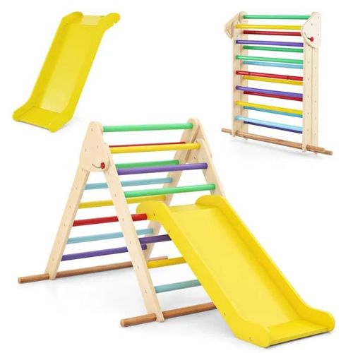 Costway Toboggan 2 En 1 Avec Triangle D'escalade Pliable En Bois De Hêtre Solid Aire De Jeux Intérieur Pour 1 An+ Colorée