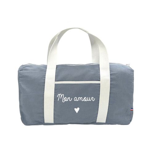 Sac De Voyage En Lin "Mon Amour" Bleu Grisé - Bleu