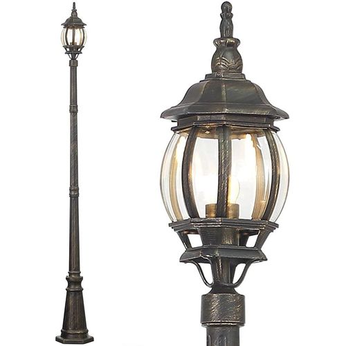 Lampadaire Victorien Classique De Jardin En Aluminium Lampe Lanterne Couleur Gris Finition Antique Couleur Laiton Ip44 E27 (1 Lumière 200 Cm).[G282]