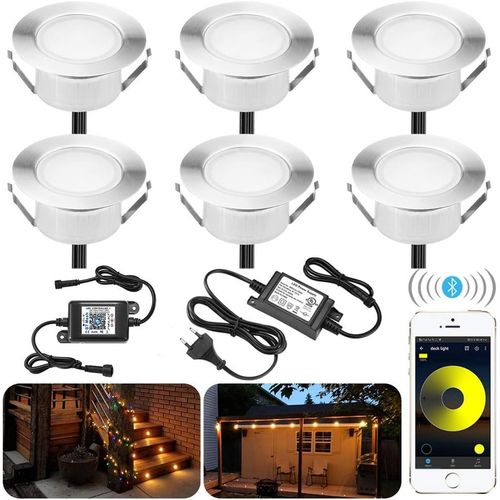 6x Bluetooth Dimmable Blanc Chaud Spot Encastrable Exterieur 1.5w Ø61mm Ip67 Étanche Intelligent Spot Led Extérieur Encastrable Spot Terrasse Exterieur Kit Complet.[G1111]