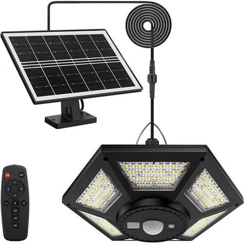 180 Led Lampe Solaire Intérieur Extérieur 1200lm Lampe Suspendue, 5 Modes Kit Eclairage Avec Télécommande Ip65 Étanche Pour Maison Jardin Cabanon Pergola Garage.[G490]