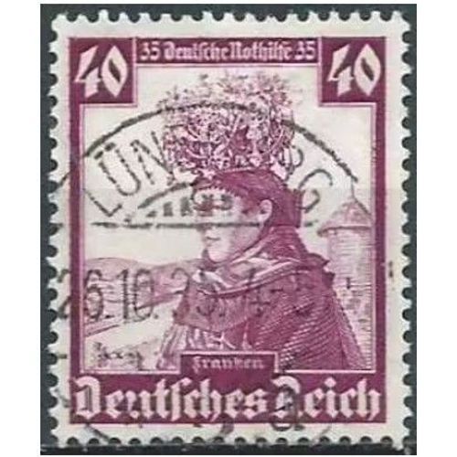 Allemagne, 3eme Reich 1935, Costumes Régionaux, Beau Timbre Yvert 556, Costume Et Coiffe De Franconie, Oblitéré, Tbe, Cote 17.50 Euros -