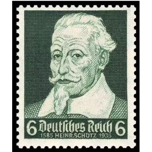 Allemagne, 3eme Reich 1935, Tres Beau Timbre Neuf** Luxe Yvert 532, 350eme Anniversaire De La Naissance Du Compositeur Schütz, Filigrane Croix Gammees. -