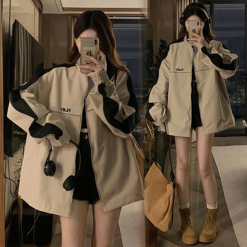 Veste À Col Montant Pour Femme, Veste De Travail À Coutures De Printemps Et D'automne