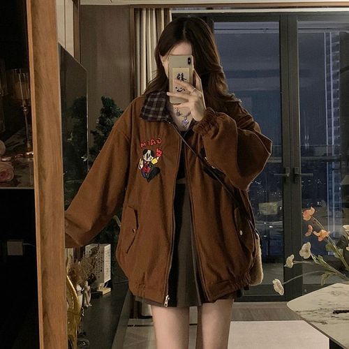 Veste Double Face Pour Femme Avec Motif Du Zodiaque, Veste De Baseball Rétro Américaine Polyvalente Pour Le Début Du Printemps