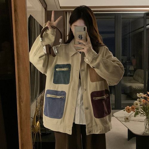 Veste En Jean Rétro Multi-Poches Pour Femme Début D'automne Design Niche Veste Ample Polyvalente Top Tendance