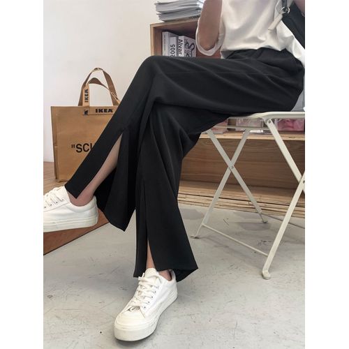 Pantalon Fendu Pour Femme Taille Haute Drapé Droit Longueur Au Sol Costume Pantalon Jambe Large Fendu Été