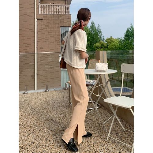 Pantalon Fendu Pour Femme Taille Haute Drapé Droit Longueur Au Sol Costume Pantalon Jambe Large Fendu Été