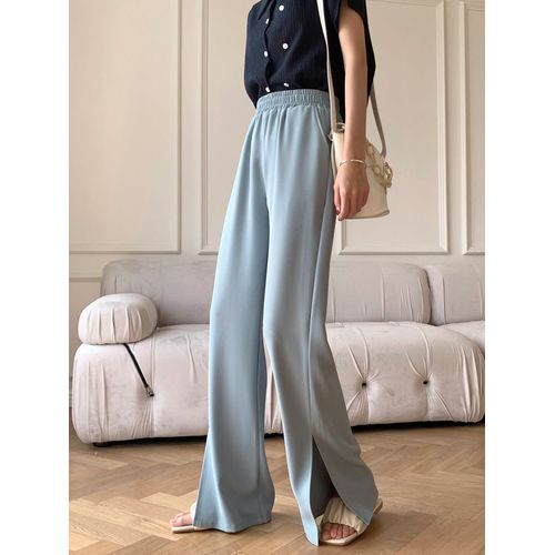 Pantalon Fendu Pour Femme Taille Haute Drapé Droit Longueur Au Sol Costume Pantalon Jambe Large Fendu Été