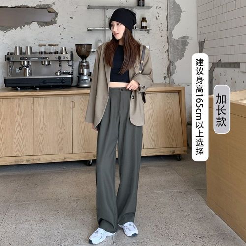 Pantalon De Costume Longueur Plancher Pantalon De Costume Femme Droite Ample Drapé Décontracté Taille Haute Pantalon Large Noir