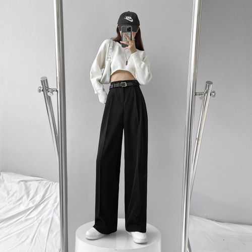 Pantalon Décontracté Kaki Pour Femme, Pantalon Ample Taille Haute, Droit, Longueur Au Sol, Pantalon Large D'automne