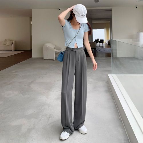 Pantalon De Costume Haut De Gamme Pour Femme, Styles Printemps Et Été, Design Taille Haute, Pantalon Large De Niche Avec Drapé