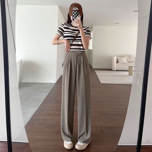 Pantalon De Costume Haut De Gamme Pour Femme, Styles Printemps Et Été, Design Taille Haute, Pantalon Large De Niche Avec Drapé