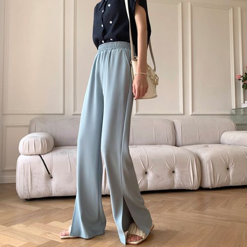 Pantalon Fendu Pour Femme Taille Haute Drapé Droit Longueur Au Sol Costume Pantalon Jambe Large Fendu Été