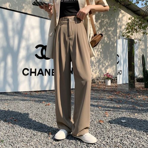 Pantalon De Costume Taille Haute À Jambes Larges Pour Femme, Pantalon Droit Décontracté D'été, Pantalon De Nettoyage Drapé Slim De Style Coréen