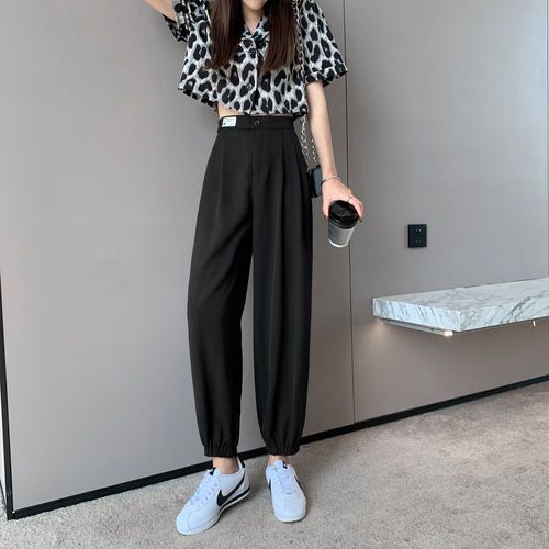 Pantalon De Costume Lanterne D'été Décontracté Taille Haute Pour Femme, Pantalon Sarouel Ample Et Slim, Pantalon À Jambes Larges, Fin